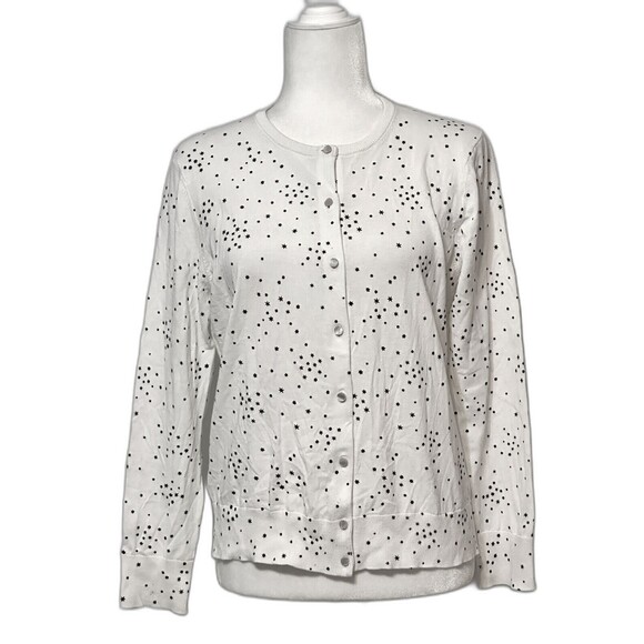 Ann Taylor Size LP Long Sleeve Button Up Star Print Cardigan Timeless Preppy - Picture 1 of 12